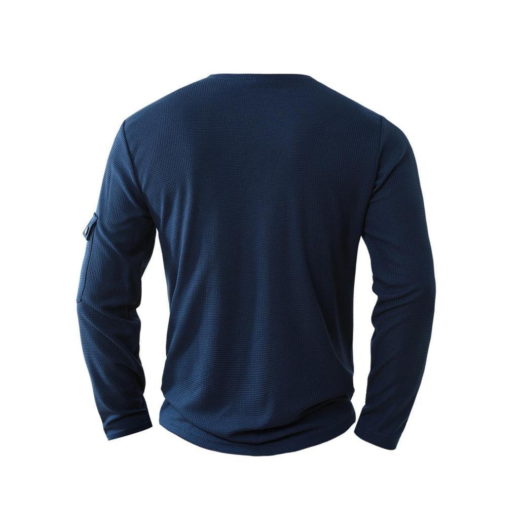 Men's Button Henley Neck Shirt Long Sleeve Casual Button Solid Color T-Shirt Waffle Cotton Fake Two-piece T-Shirt
