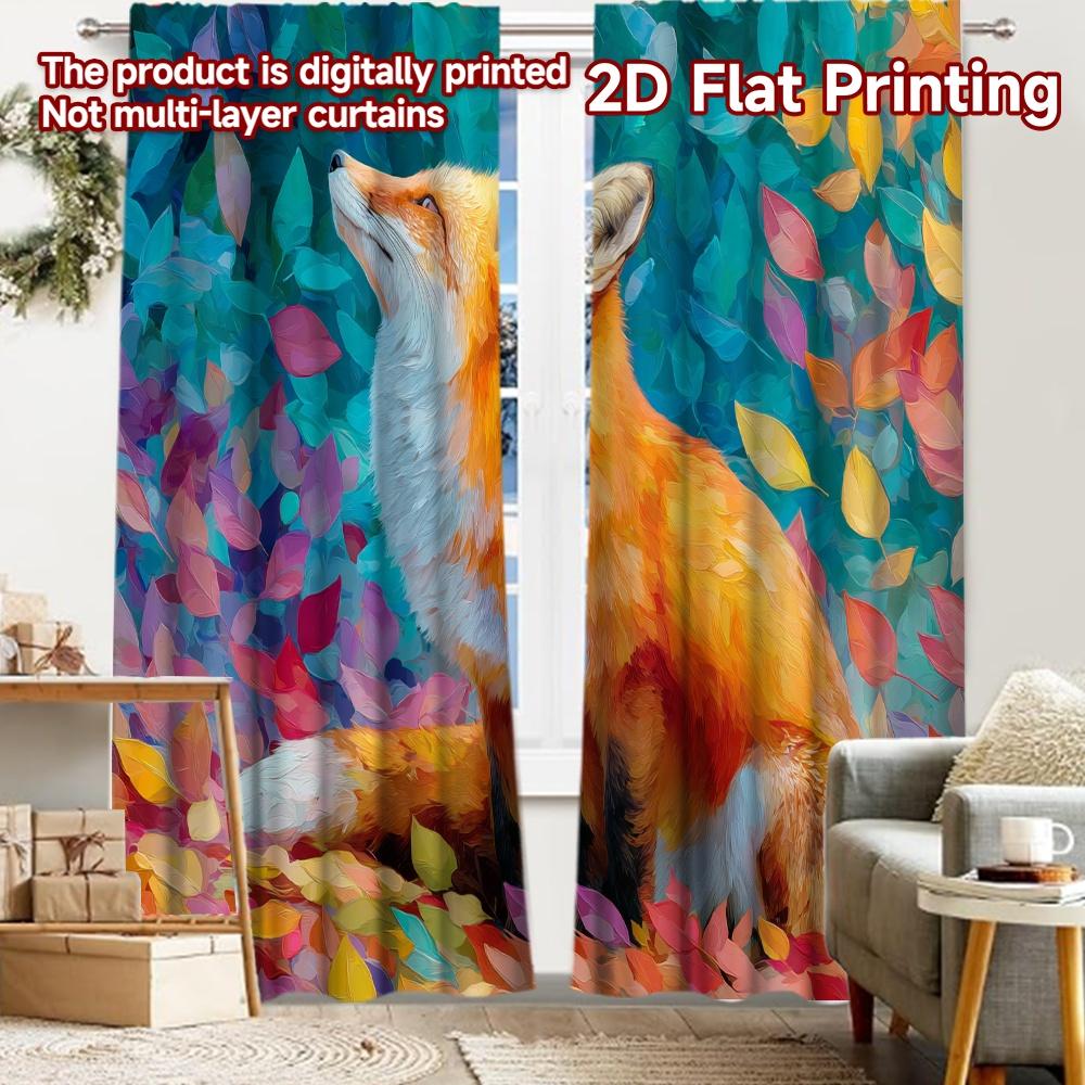 

2pcs, 2D FLAT PRINTING Curtains (Without Rod) Autumn Fox(3) Holiday printed curtains Versatile Polyester Curtains Decorations 52.50 × 116.00 cm 2 pcs