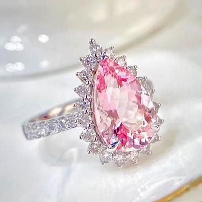 Luxus Weibliche Rosa Wasser Tropfen Zirkon Ring Charme Silber Gold Farbe Hochzeit Ringe Für Frauen Kleine Weiße Stein Verlobung ring