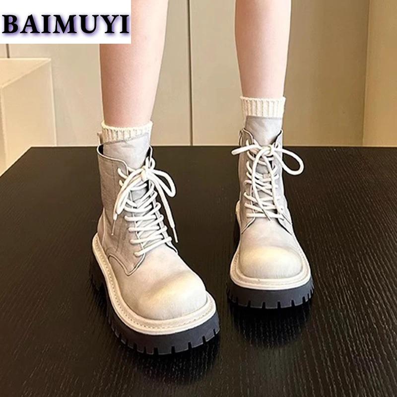 Platform Women Ankle Boots Mid Heels Shoes 2025 Trend Casual Brand Fashion Chelsea Boots Winter New Walking Pumps Mujer Botas