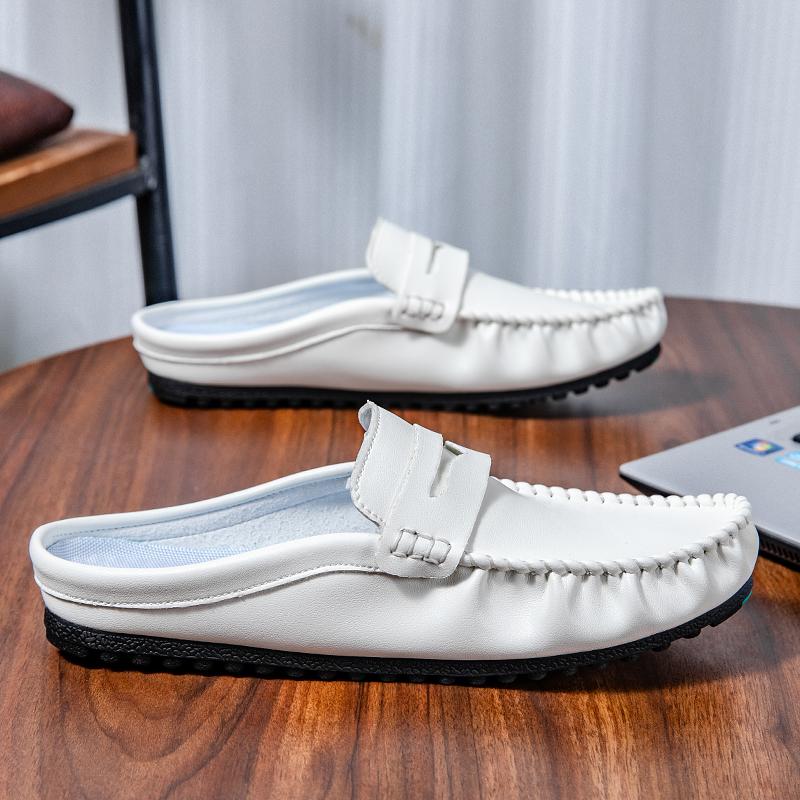 Large Size 45 46 Mules Man Slip On Flats Half Shoes for Men Open-back Flat Sneakers Casual Shoes Leather Summer Slide Sandals