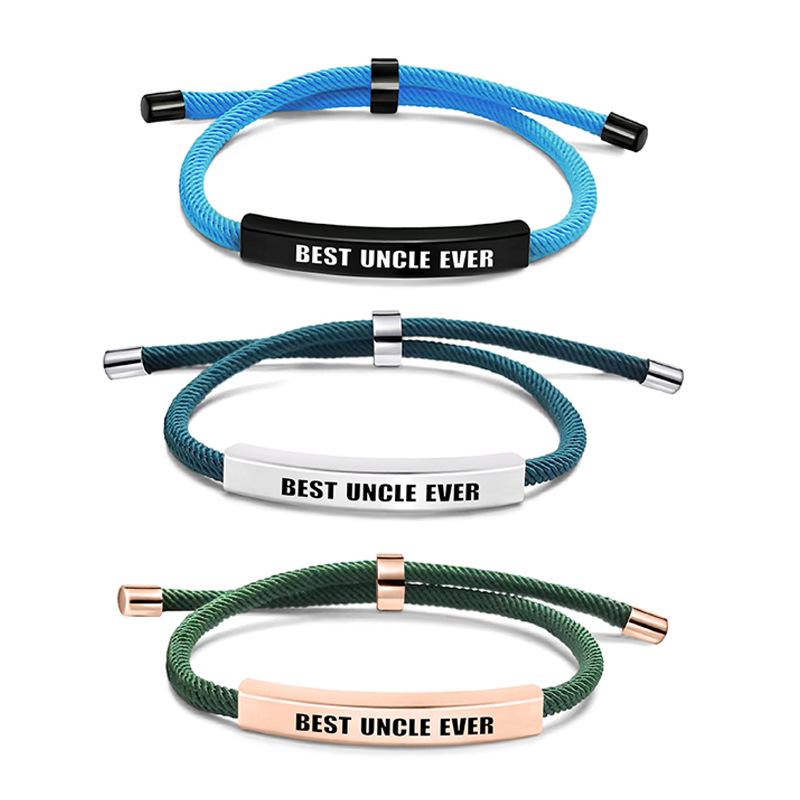 Pulseira Europeia e Americana Multicolorida de Corda Trançada com Placa de Aço Inoxidável Gravada - Presente Memorial de Bom Tio para o Natal