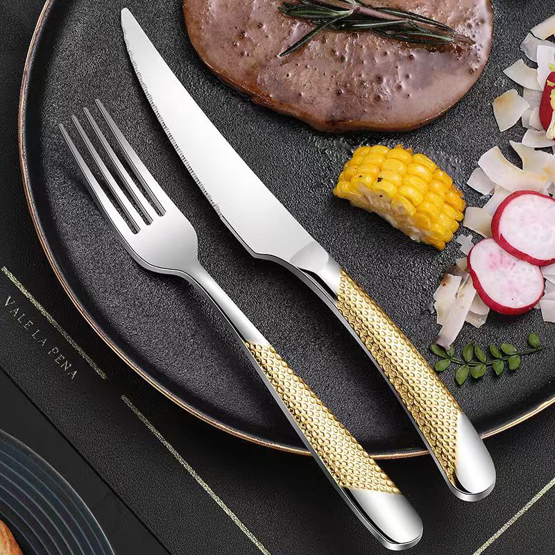 Star Diamond Gold-Plated Stainless Steel Cutlery Set: Luxury Steak Knife and Fork for Hotels
