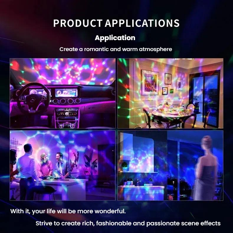 Mini USB LED Atmosférická Lampa do Auta s RGB Automatickou Rotací, Disko Noční Světlo na Pódium pro Auto, Vánoční Dekorace, KTV, Domácí Párty, Bar