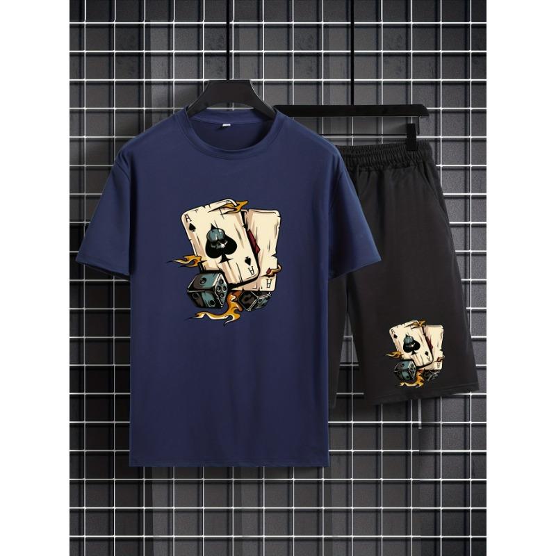 Summer Outdoor Men's Dice Spade Set Comfortable Casual Round Neck T-shirt Loose Short Men's Fashion Sports Summer Children's Set