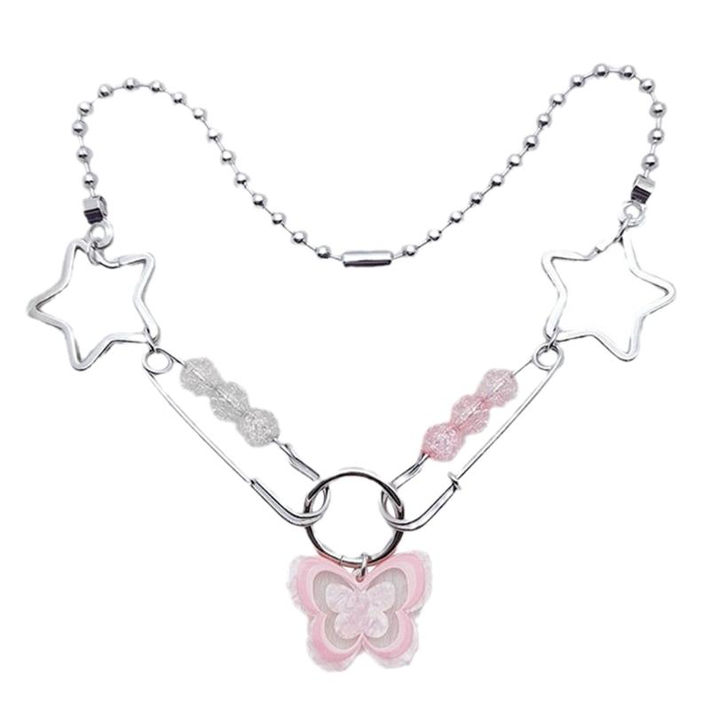 

Sweet Cool Star Butterfly Pendant Necklace Temperament Clavicle Chain Fashion Collar Necklace Y2K Jewelry Choker 1
