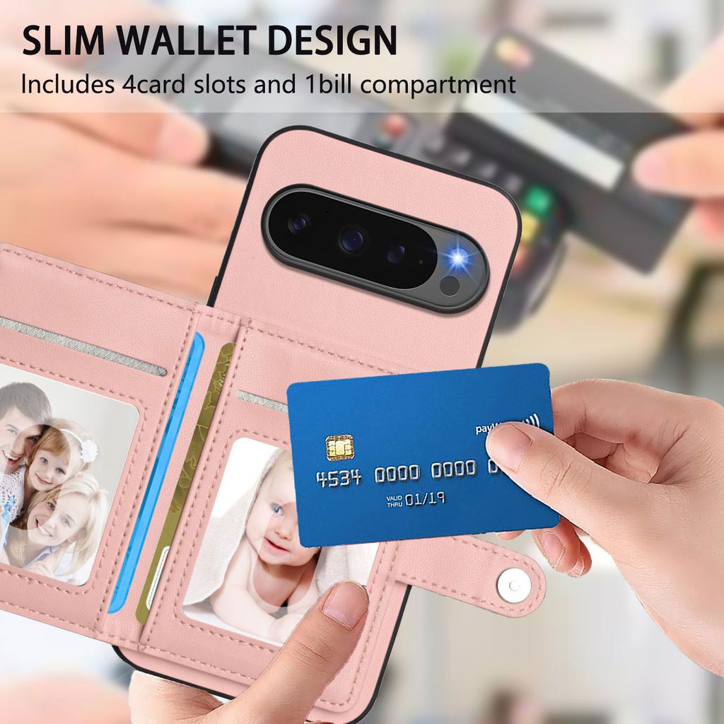 For Google Pixel 10 Pro/Google Pixel 10 Case RFID Blocking Card Holder Kickstand TPU+PU Leather Phone Back Cover