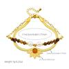Gold Flower Pendant Tiger's Eye Beaded Herringbone Bracelet
