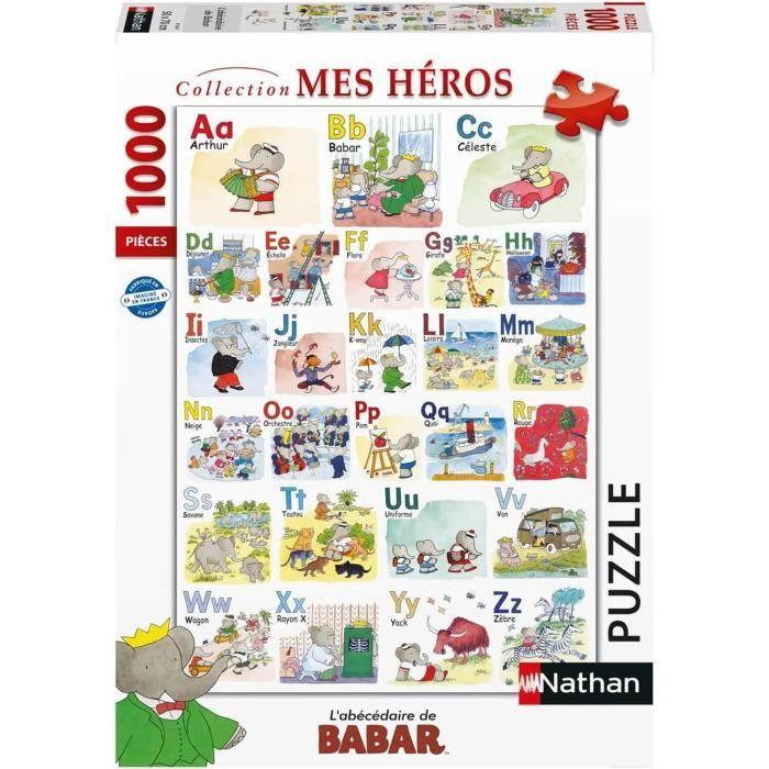 Puzzle 1000 pièces L'abécédaire de Babar - Adultes et enfants dès 12 ans - Collection Mes Héros - 87364 - Nathan
