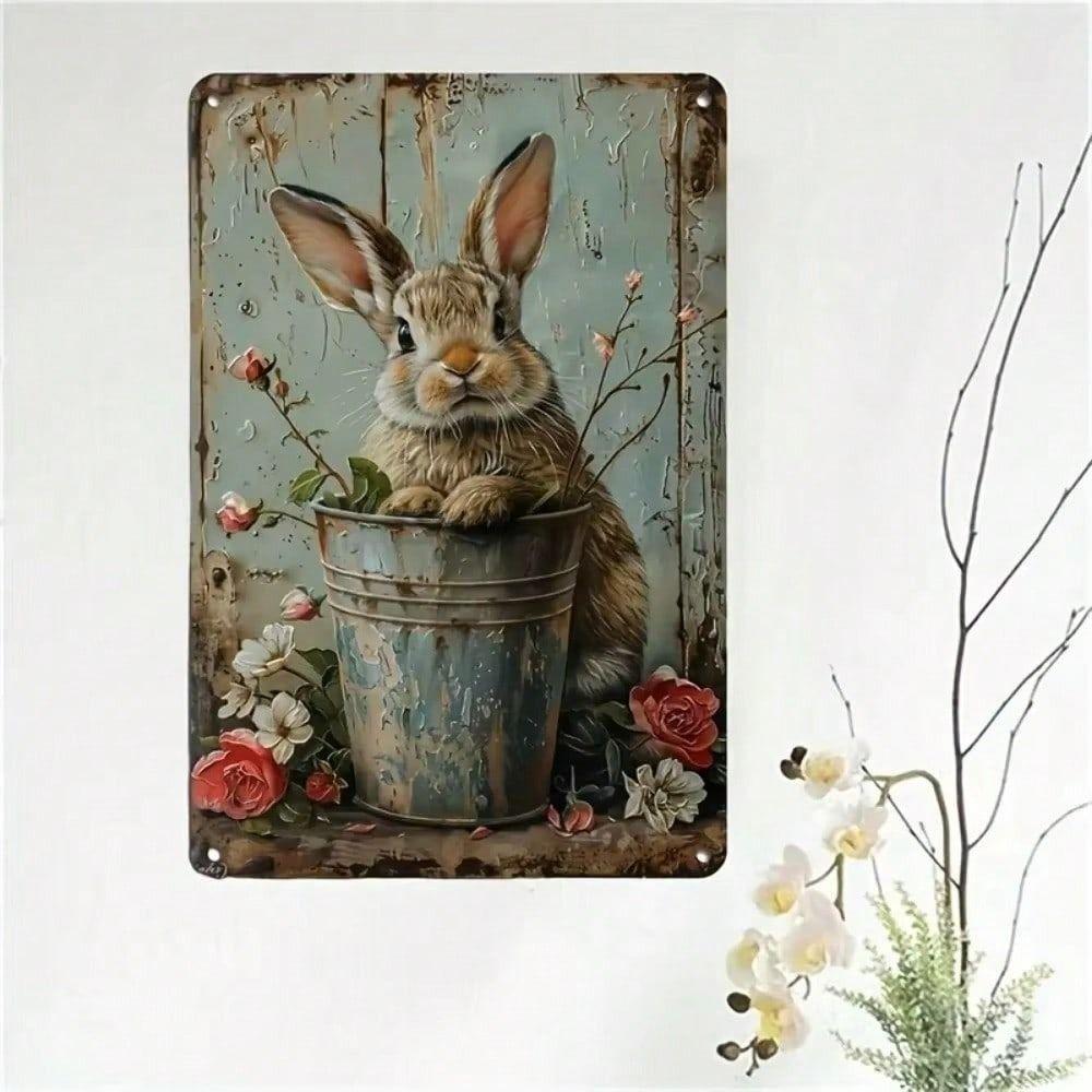 Vintage Easter Rabbit Metal Poster Wall Art