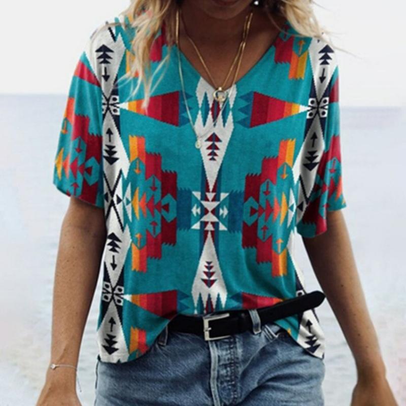 2025 Casual Sports Women's T-shirt Summer New Style Garden Collar Short Sleeve Ethnic Retro Loose Light Fabric Leisure