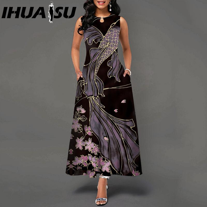 

IHUASU 48 цветов Новое женское свободное винтажное платье с цветочным принтом и оборками Платье Befree Большие летние вечеринки Майки Элегантные платья макси XXL