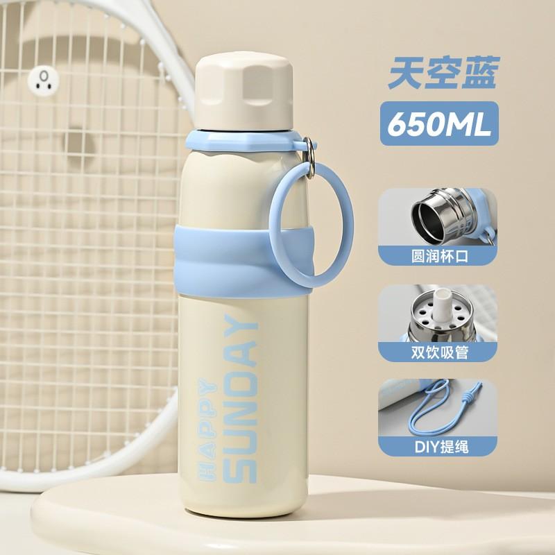316 Paslanmaz Çelik Yalıtımlı Seyahat Su Şişesi Pipetli Kapaklı 650ml Outdoor Koşu Spor Salonu Yürüyüş