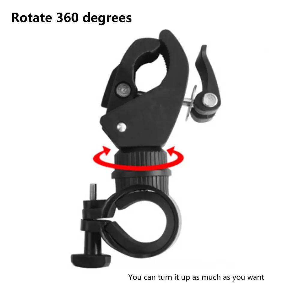 1PC Universal Bicycle Handlebar Flashlight Clip 90°/360° Rotating LED Torch Mount Clamp Holder for Bike Adjustable Grip Bracket