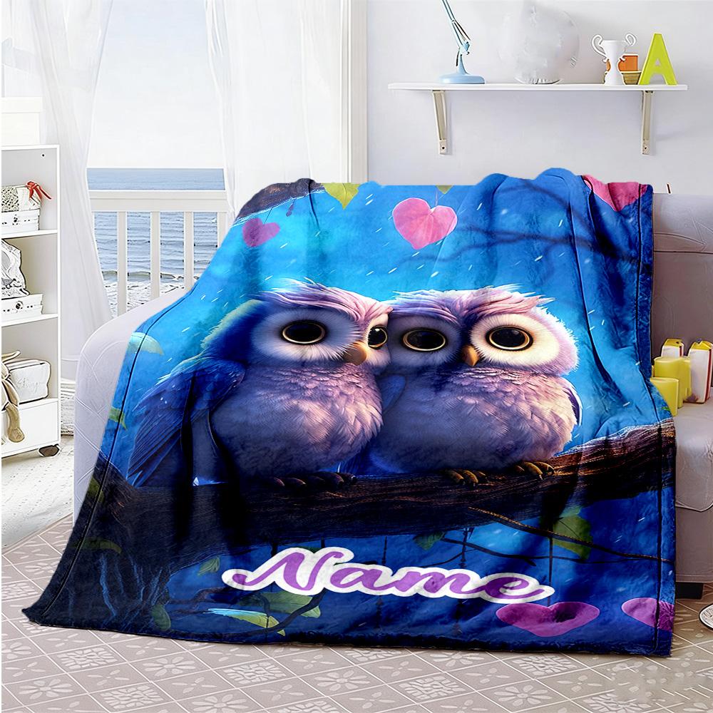 Pair Owls Personalized Text Blanket Lightweight Customizable Blanket Comfortable Throw For Home Decor Bedding Office Chair Bed Ideal for All Seasons
