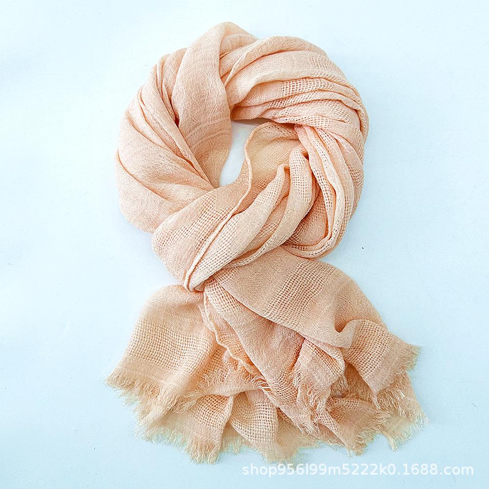 Women's Cotton Scarf Winter Solid Color Jacquard Hollow Literary Style Warm Scarf