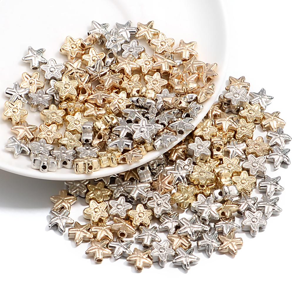 100pcs Star CCB Beads Gold Rhodium Color Pentagram Loose Spacer Bead For Jewelry Making DIY Crafts Bracelet Necklace Accessories