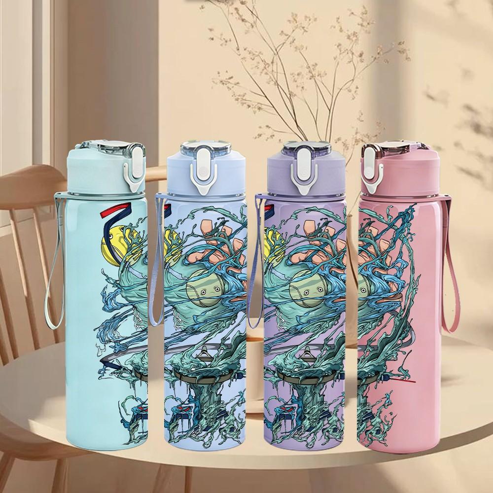1PC Abstract Ocean Wave Creature 750ml Color Plastic Sports Water Bottle Leakproof Flip Straw Lid Suitable for Sports Office Home Use