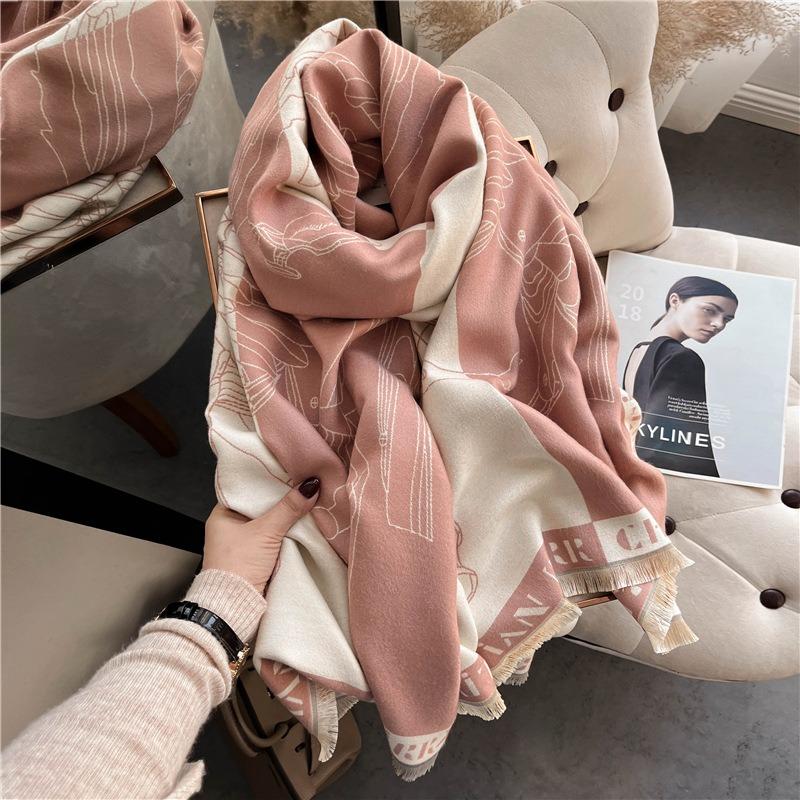 Scarf stall imitation cashmere jacquard shawl versatile temperament double-sided thickened letter edge scarf