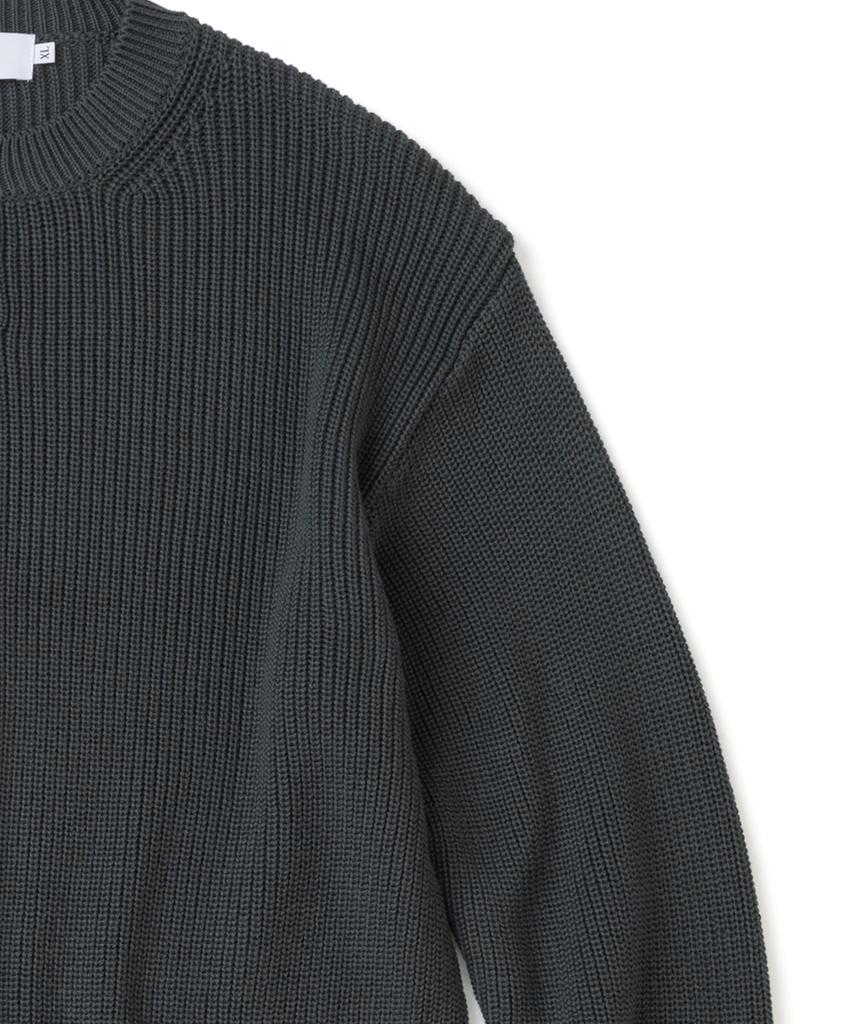 KNITTED Cotton Henley Neck Waffle Knit Charcoal