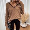 Lace-Edged V-Neck Solid Color Pullover Sweater - Women's European and American Long-Sleeve Knitted Top