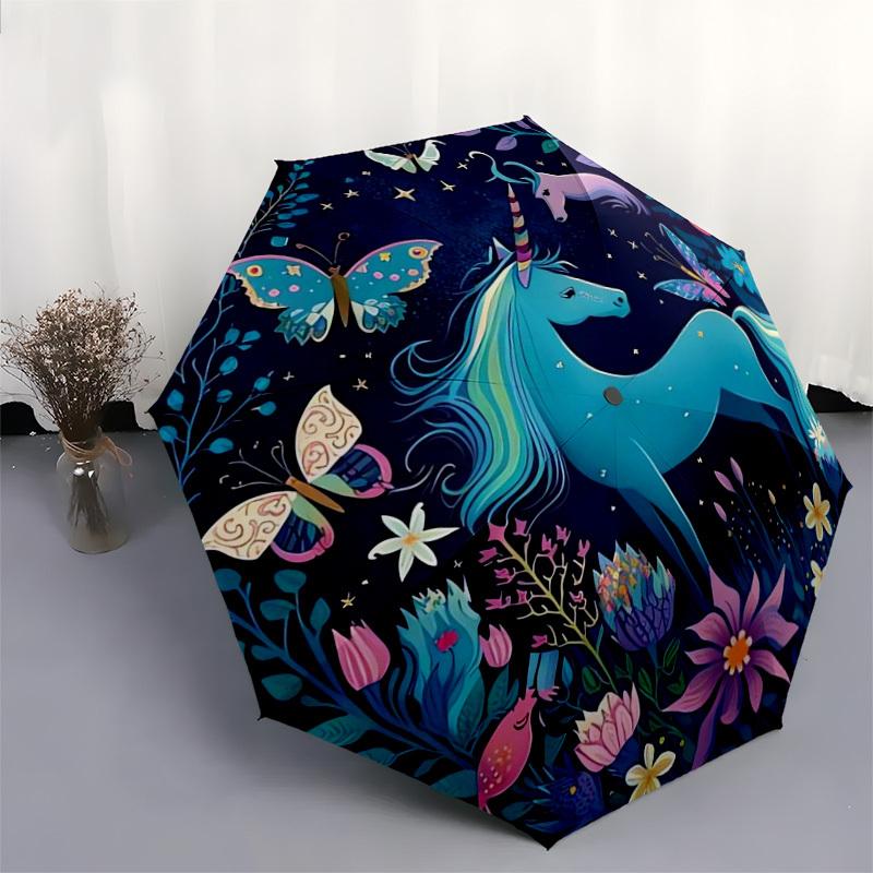 1pc Fantasy Unicorn Garden Umbrella with Plastic Handle,Suitable for All Seasons Home Travel Outdoor UmbrellaDD105