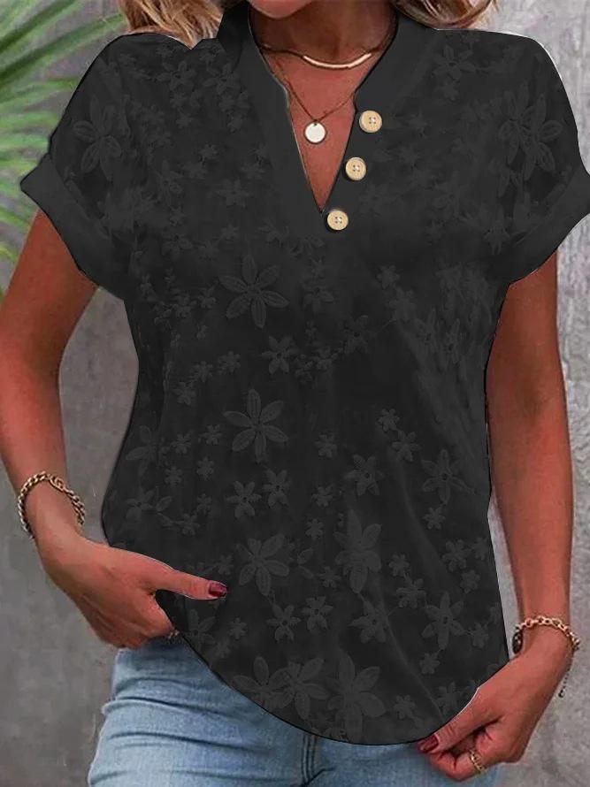 Women's Casual Solid Color V-Neck Short-Sleeved Shirt - Summer 2025 Edition