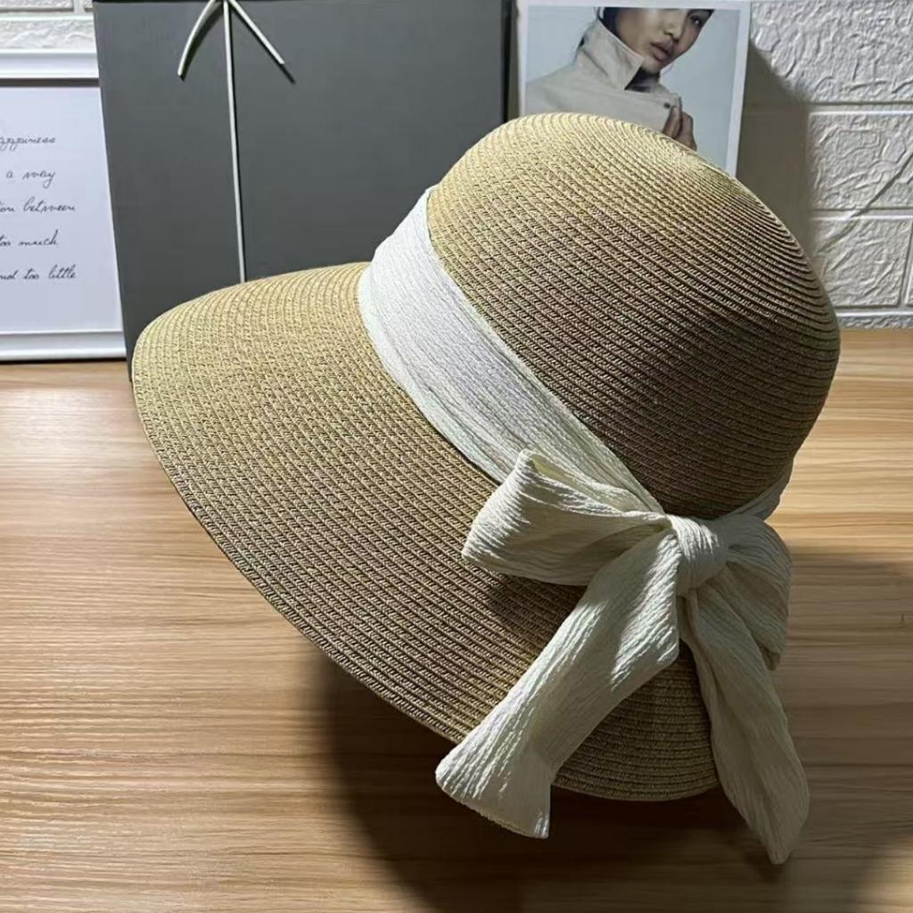 New straw hat seaside hat sun hat foldable large brim bucket hat women's sunscreen ultraviolet sun hat