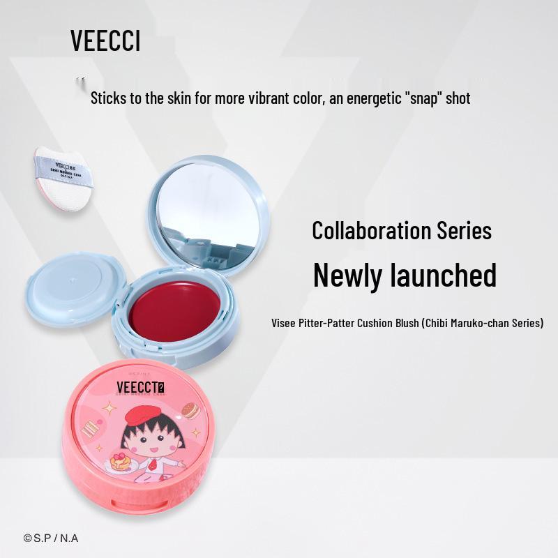 VEECCI Pat Pat Cushion Blush - Серия Chibi Maruko-chan, Водянистое сияние, Легкий нюдовый макияж M02 Cream Apricot