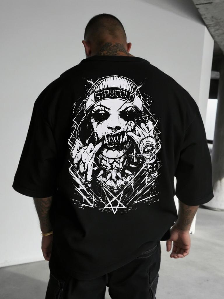 Men'S Navy Blue "STAYFOLD" Graphic T-Shirt with Skull & Crossbones Design - Casual Short Sleeve