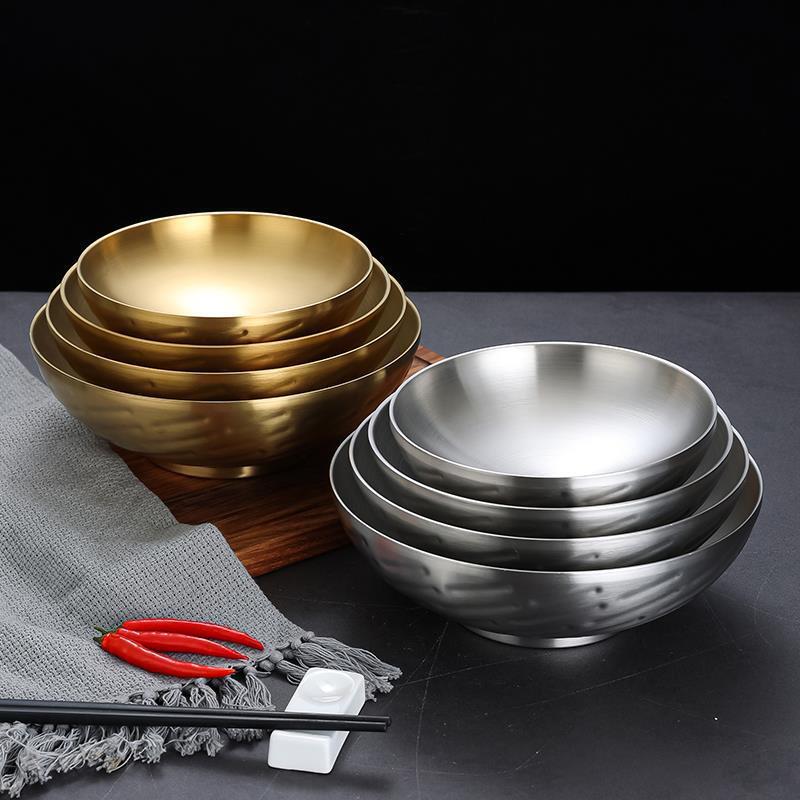ZISIZ 22cm Silver Double-Layer Insulated Noodle Bowl