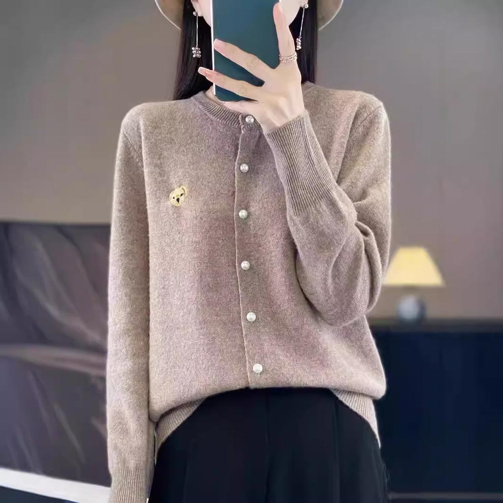Knitted Cardigan Women's Embroidered Round Neck Sweater Small Shirt Jacket Autumn Loose Small Fragrance Tops
