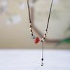 Retro Style Chinese Butterfly Clavicle Chain Adjustable Beaded Collar Chain Fashion Camellia Flower Ceramic Necklace