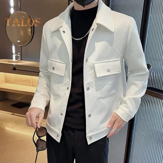 Herrenjacke Revers Langarm Pattentaschen Einreihiger Jackenmantel Einfarbig Gestreiftes Jacquardmuster Oberbekleidung