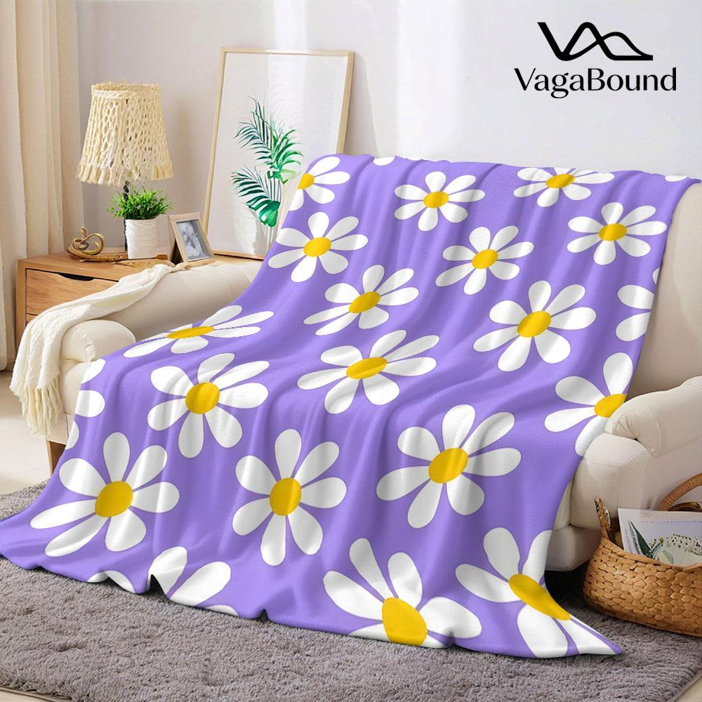 Pale Purple Flat Daisy Flannel Blanket Warm Soft Halloween Christmas Decorative Couch Warm Cozy All-Season Gift