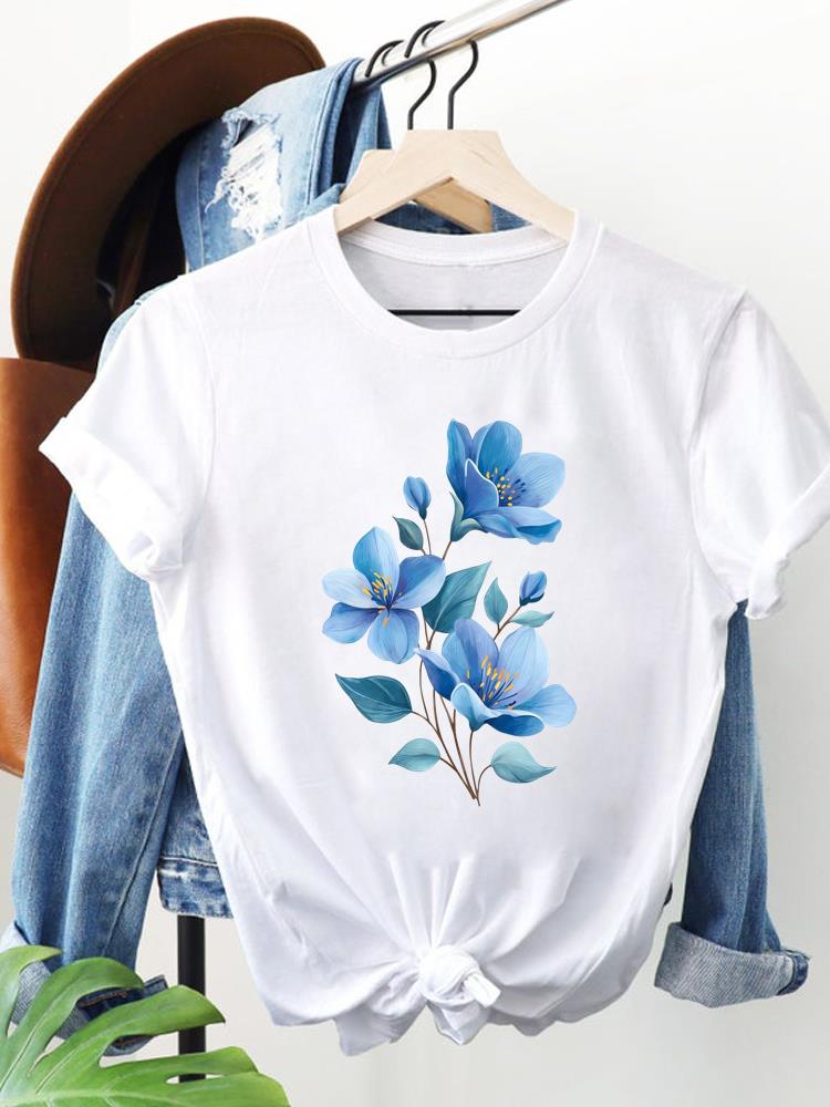 (Asian Size) Clothing T Shirt Women plant flower trend Fashion Tee Top Woman Print Female Short Sleeve Graphic T-shirts