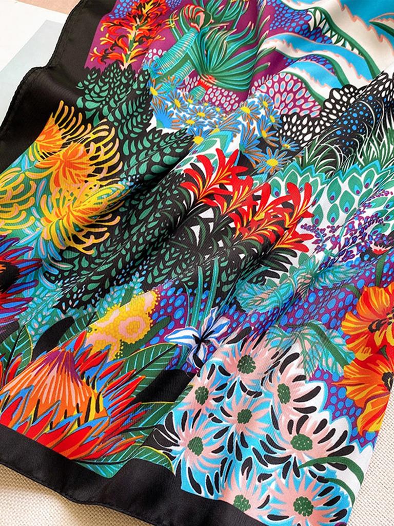 Luxury Brand Square Silk Scarf Women Satin Print Hijab Scarves Muslim Pareo Bandana Female Shawl Wrap Headband Foulard 90*90cm