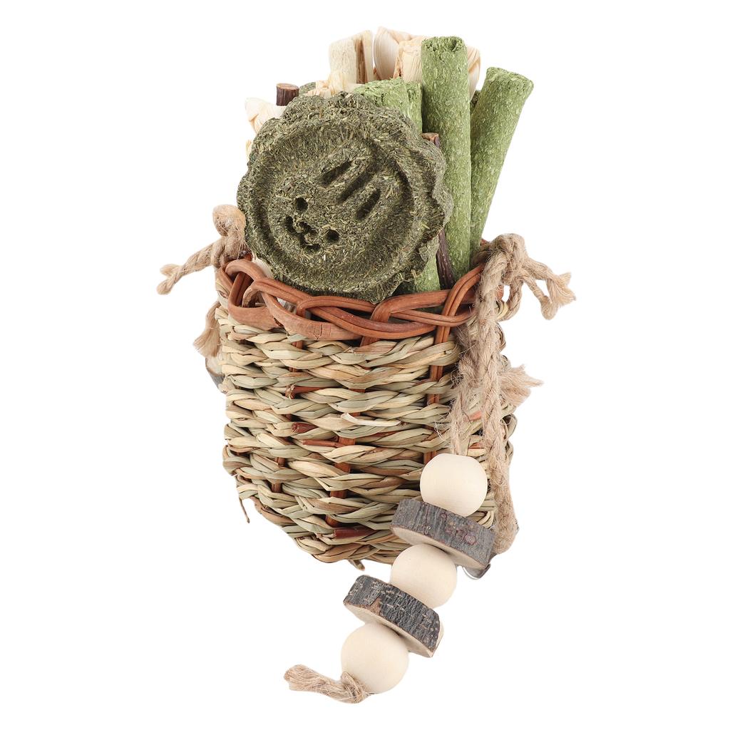 Hamster Chew Toys Hanging Straw Basket Bunny Chew Toys Seagrass Wood Sticks Chew Toys for Small