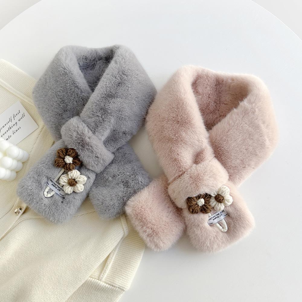 Imitation Rex Rabbit Hair Scarf Cross Plush Warm Scarf Winter Fashion Scarf Ladies Versatile Solid Color Scarf