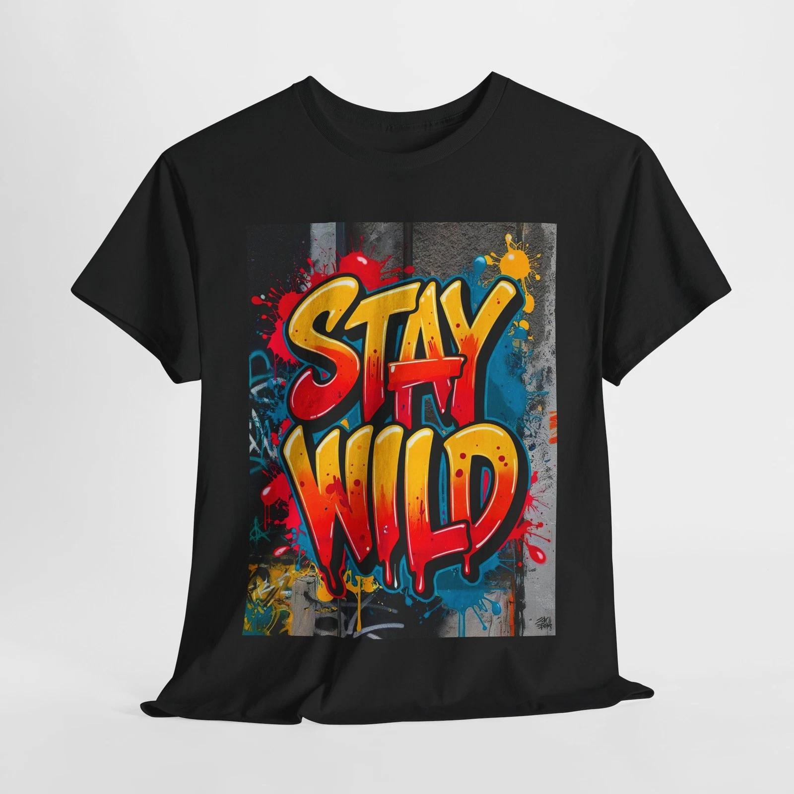 Unisex Heavy Cotton Tee - Stay Wild Graphic Tee, Casual Wear, Street [...] L