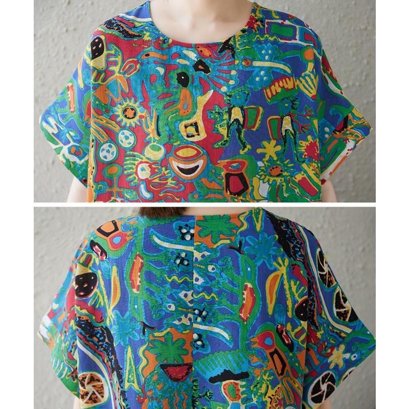DIMANAF New 2025 Plus Size Summer Dress Printing Women Basic Casual Short Sleeve Dress Loose Long Dress