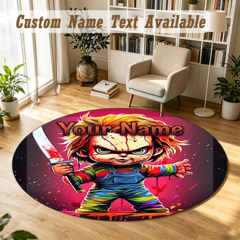 Child's Play Chucky Tiffany Personalized Round Rug Support Custom Name, Soft Home Decor Mat