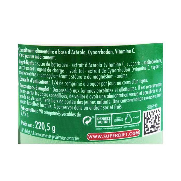 Superdiet Maxi Pot Acérola Vitamine C 90 Comprimés Sécables À Croquer