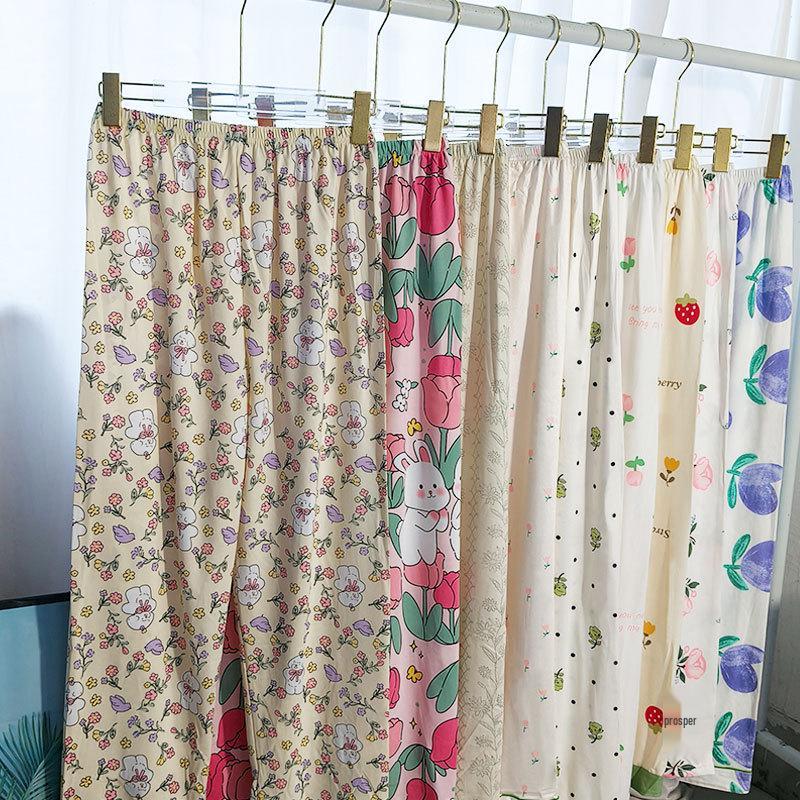 Spring/Summer Retro Floral Print Pajama Pants - Women's Korean Style, Suitable for Casual Wear, Loose Fit, Ideal for Spring and Autumn.