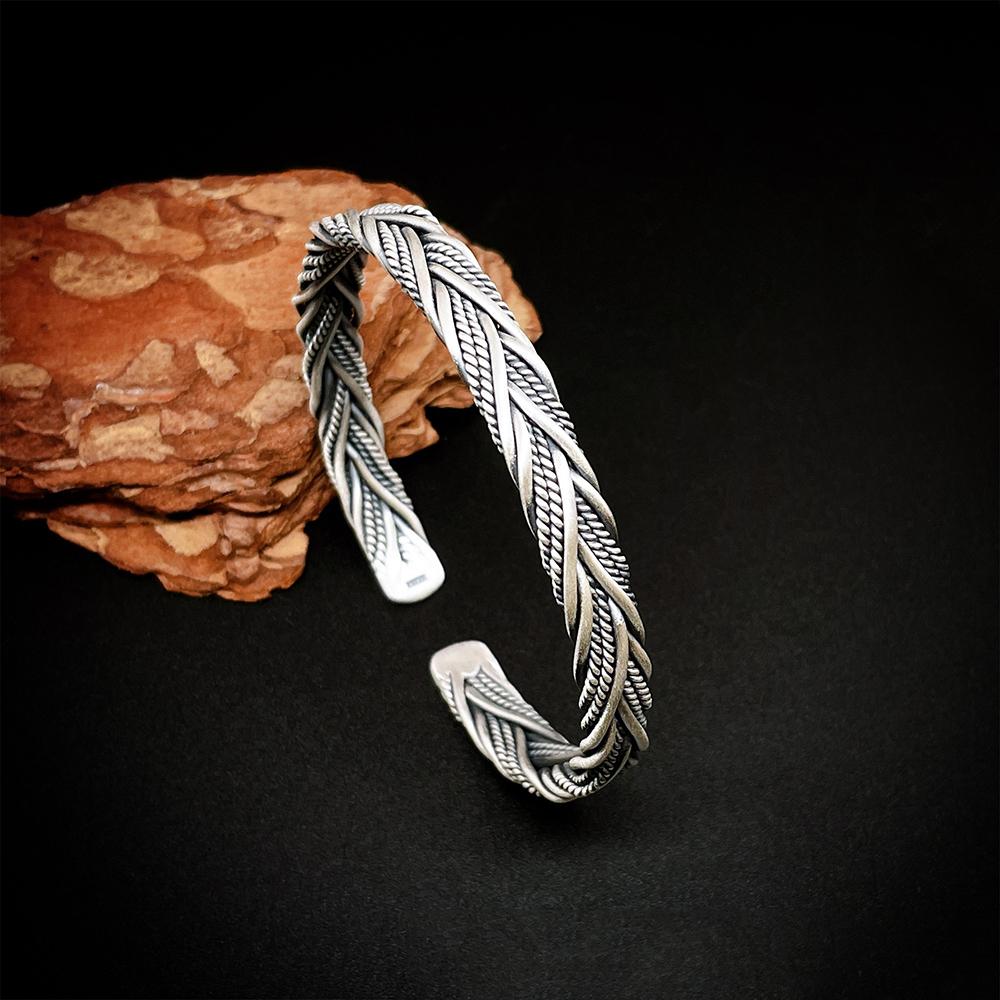 Sterling Silver 925 Retro Bracelet Bangles for Men and Women Handwoven High Quality Punk Rock Bracelet Jewelry New Arrival серебряный