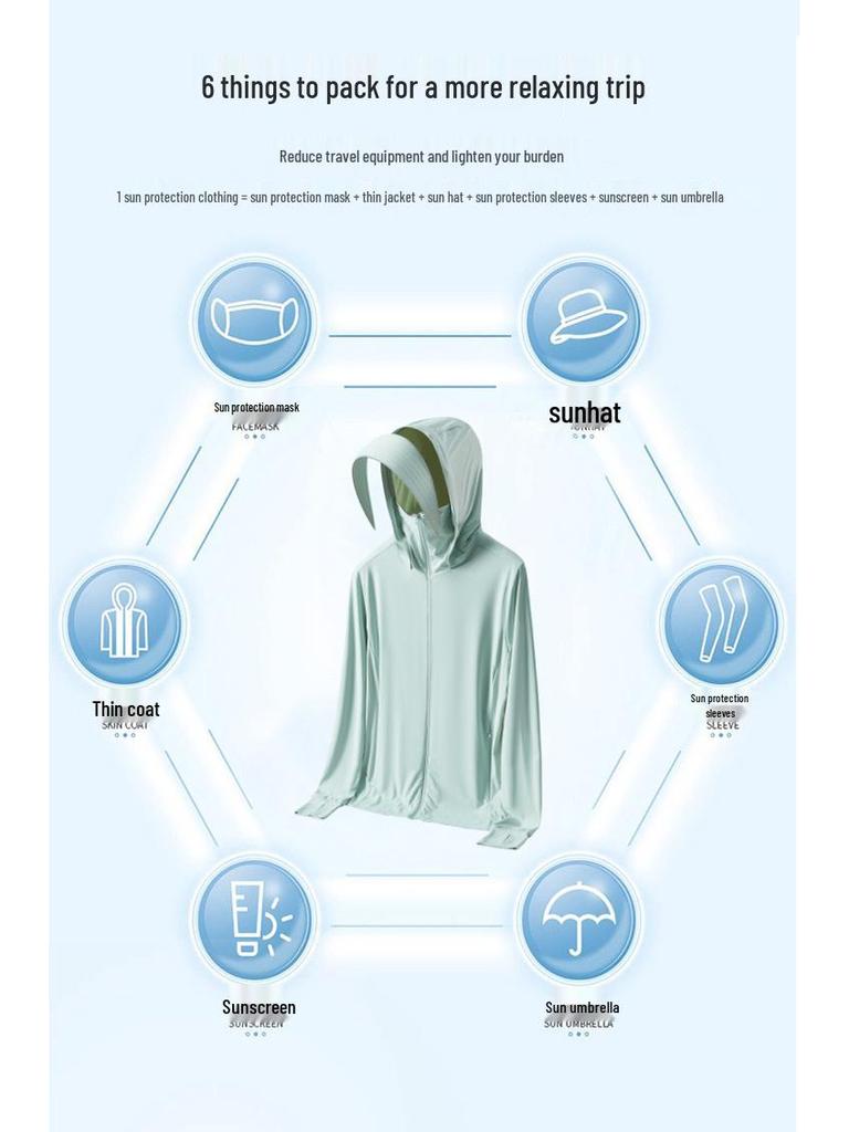 UPF50+ Ice Silk Sun Protection Clothing, Couple Style Anti-UV Hooded, Cooling & Breathable, Unisex Summer Sunscreen Wear.