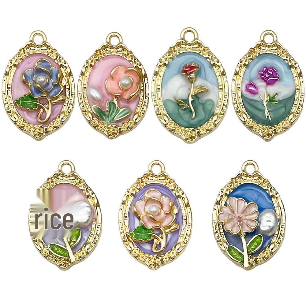 Monet Garden Oil Painting Pearl Pendant Keychain & Jewelry Set