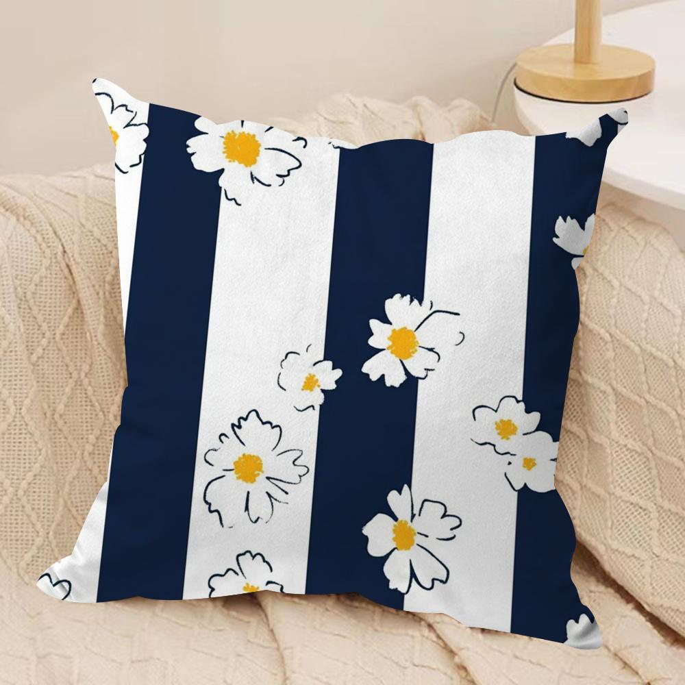 Clear Striped Daisy Cushion Cover Soft Plush Fabric DoubleSided Printed Sofa Cushion Cover for All Seasons Home Decor Gift