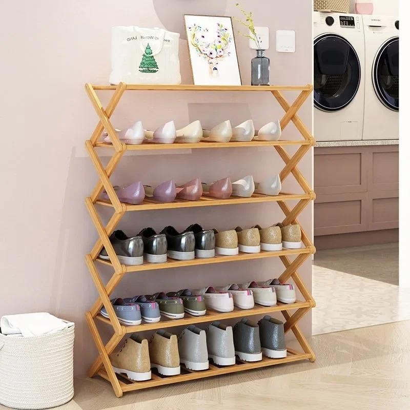 Multilayer Bamboo Folding Shoe Rack Entrance Hallway Storage Shelf Home Furniture Shoes Cabinet Space Saving Organizer
