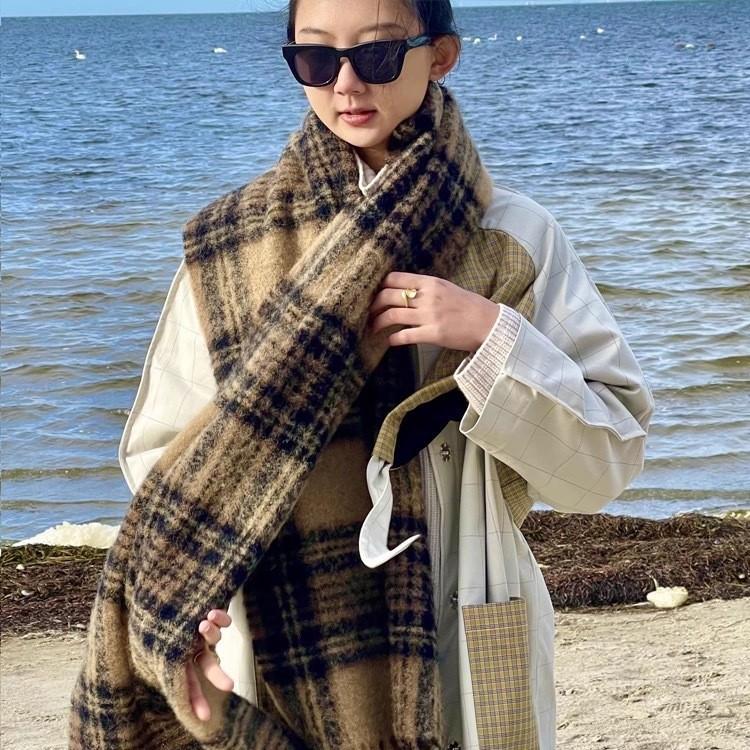 Karierter Schal Damen Winter Verdickt Mohair Imitation Kaschmir Warmer Schal Stola Europäisch und Amerikanisch Vielseitig